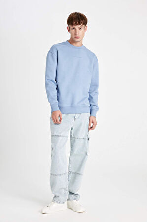 DeFacto Boxy Fit Bisiklet Yaka Baskılı Sweatshirt X8282AZ24AUBE797