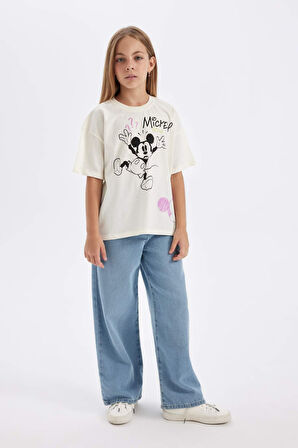 DeFacto Kız Çocuk Disney Mickey & Minnie Oversize Geniş Kalıp Bisiklet Yaka Kısa Kollu Tişört C7354A824AUER99