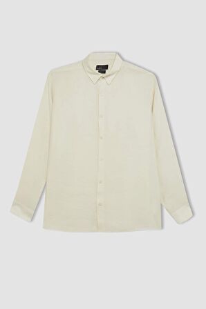 DeFacto Relax Fit Polo Yaka Poplin Modal Basic Düz Uzun Kollu Gömlek C4131AX24SMER102