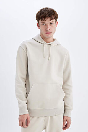 DeFacto Regular Fit Kapüşonlu Kanguru Cepli İçi Yumuşak Tüylü Basic Düz Sweatshirt X8283AZ24AUBG766