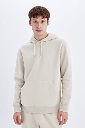 DeFacto Regular Fit Kapüşonlu Kanguru Cepli İçi Yumuşak Tüylü Basic Düz Sweatshirt X8283AZ24AUBG766
