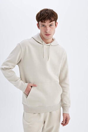 DeFacto Regular Fit Kapüşonlu Kanguru Cepli İçi Yumuşak Tüylü Basic Düz Sweatshirt X8283AZ24AUBG766