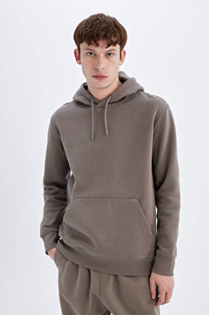 DeFacto Regular Fit Kapüşonlu Kanguru Cepli İçi Yumuşak Tüylü Basic Düz Sweatshirt X8283AZ24AUBN571