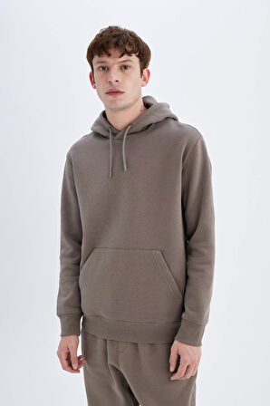 DeFacto Regular Fit Kapüşonlu Kanguru Cepli İçi Yumuşak Tüylü Basic Düz Sweatshirt X8283AZ24AUBN571