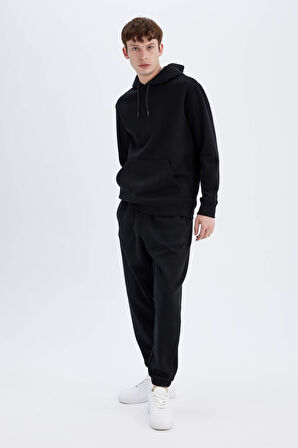 DeFacto Regular Fit Kapüşonlu Kanguru Cepli İçi Yumuşak Tüylü Basic Düz Sweatshirt X8283AZ24AUBK81