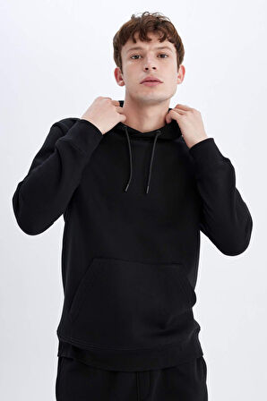 DeFacto Regular Fit Kapüşonlu Kanguru Cepli İçi Yumuşak Tüylü Basic Düz Sweatshirt X8283AZ24AUBK81