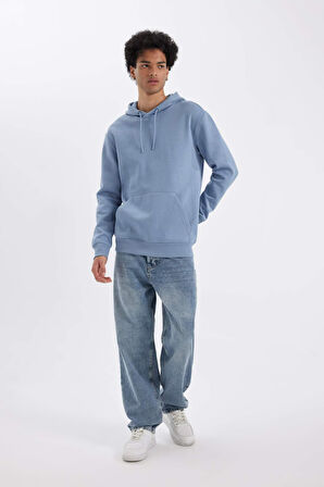 DeFacto Regular Fit Kapüşonlu Kanguru Cepli İçi Yumuşak Tüylü Basic Düz Sweatshirt X8283AZ24AUBE607