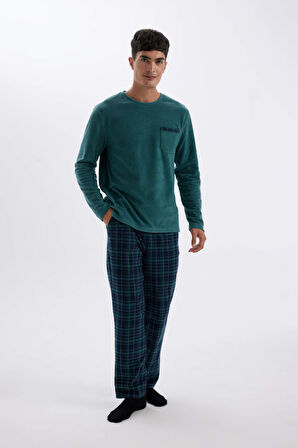 Regular Fit Polar Pijama Takımı Uzun Kollu Üst Desenli Uzun Alt