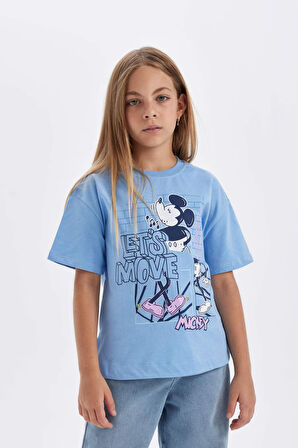 DeFacto Kız Çocuk Disney Mickey & Minnie Relax Fit Bisiklet Yaka Kısa Kollu Tişört C7356A824AUBE303