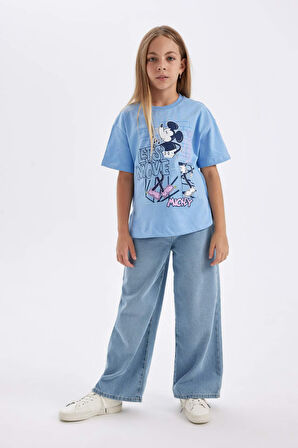 DeFacto Kız Çocuk Disney Mickey & Minnie Relax Fit Bisiklet Yaka Kısa Kollu Tişört C7356A824AUBE303