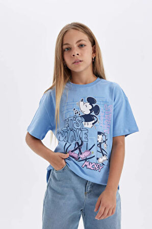 DeFacto Kız Çocuk Disney Mickey & Minnie Relax Fit Bisiklet Yaka Kısa Kollu Tişört C7356A824AUBE303