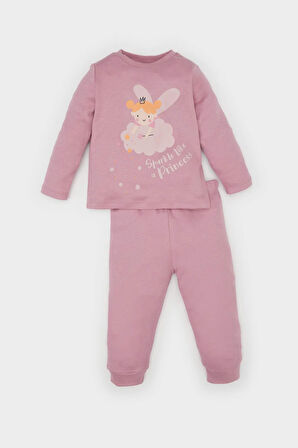 DeFacto Kız Bebek Pijama Takımı Baskılı Uzun Kollu Üst Beli Lastikli Alt D8645A524AUBR277