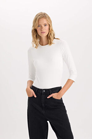DeFacto Regular Fit Bisiklet Yaka Basic Düz Yarım Kollu Çıtçıtlı Body D6915AX24AUER105
