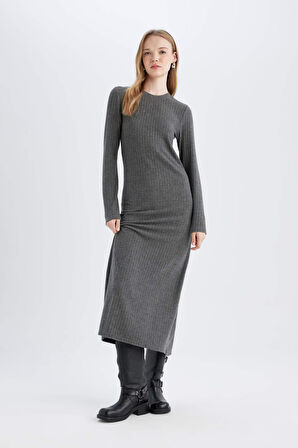 DeFacto Bodycon Bisiklet Yaka Uzun Kollu Maxi Elbise D3373AX24WNAR104