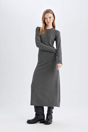 DeFacto Bodycon Bisiklet Yaka Uzun Kollu Maxi Elbise D3373AX24WNAR104
