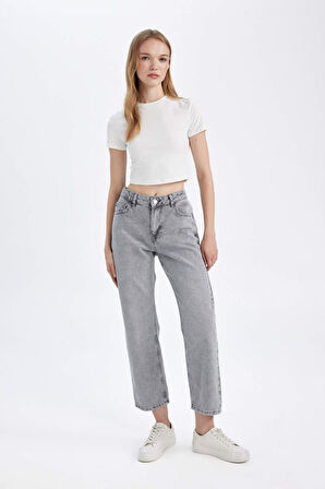 DeFacto Straight Fit Yüksek Bel Bilek Boy Jean Yıkamalı Pantolon D8104AX24AUNM55