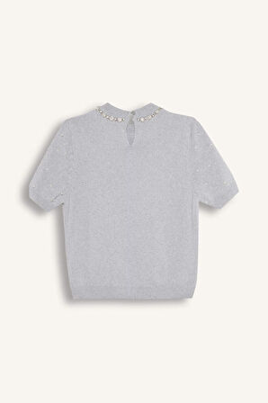 DeFacto Regular Fit Taşlı Bisiklet Yaka Basic Düz Triko Kazak D8520AX24WNGR77