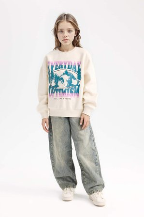 DeFacto Relax Fit Bisiklet Yaka Baskılı Sweatshirt Kız Çocuk D7055A824WNER99