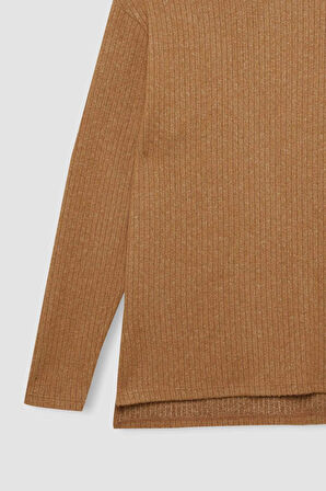 DeFacto Regular Fit Bisiklet Yaka Fitilli Kaşkorse Yırtmaçlı Uzun Kollu Tişört D6049AX24AUBG706