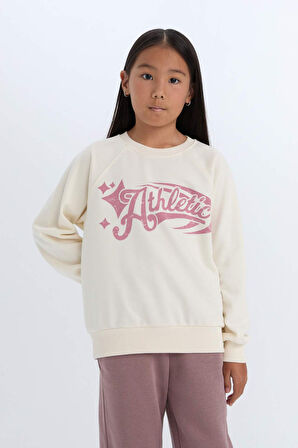 DeFacto Kız Çocuk Relax Fit Bisiklet Yaka Baskılı Sweatshirt D6988A824WNER99