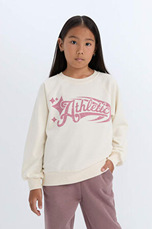 DeFacto Kız Çocuk Relax Fit Bisiklet Yaka Baskılı Sweatshirt D6988A824WNER99