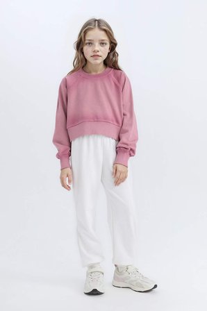 DeFacto Relax Fit Bisiklet Yaka Crop Basic Düz Sweatshirt Kız Çocuk D6994A824WNBR277