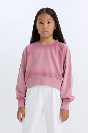 DeFacto Kız Çocuk Relax Fit Bisiklet Yaka Crop Basic Düz Sweatshirt D6994A824WNBR277