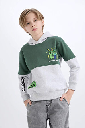DeFacto Erkek Çocuk Minecraft Kapüşonlu Kalın Sweatshirt D6746A824WNGR400