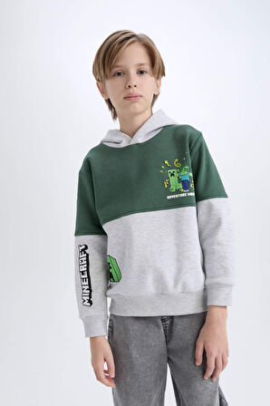DeFacto Erkek Çocuk Minecraft Kapüşonlu Kalın Sweatshirt D6746A824WNGR400