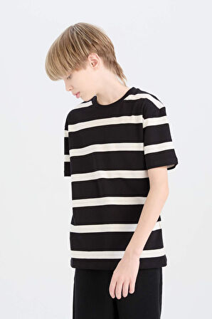 DeFacto Erkek Çocuk Bisiklet Yaka Çizgili Kısa Kollu Tişört D7863A825SMBK81
