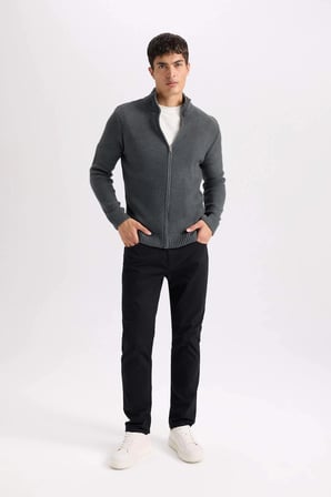 Defacto B2089 Siyah Yazlık Gabardin Chino Kanvas Pantolon Slim Fit Dar Kesim Dar Paça Cepli