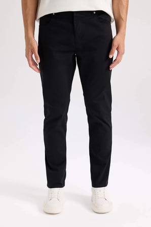 Defacto B2089 Siyah Yazlık Gabardin Chino Kanvas Pantolon Slim Fit Dar Kesim Dar Paça Cepli
