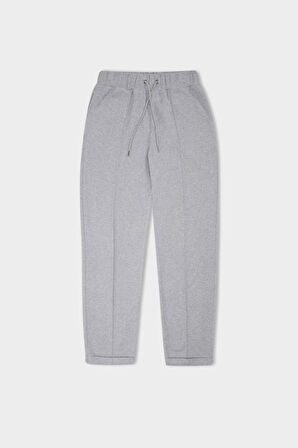 DeFacto Regular Fit Pantolon Beli Lastikli Basic Düz Bağcıklı Cepli Paça Katlamalı Uzun Boy D9010AX24WNGR210