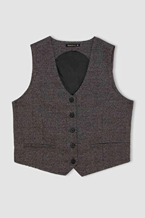 DeFacto V Yaka Kareli Düğmeli Blazer Yelek D8634AX24AUAR104