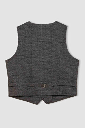 DeFacto V Yaka Kareli Düğmeli Blazer Yelek D8634AX24AUAR104
