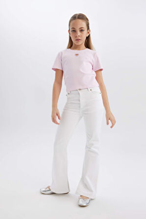 DeFacto Kız Çocuk 23 Nisan Çocuk Bayramı Flare Fit İspanyol Paça Pamuklu Jean Pantolon D7099A825SMWT34