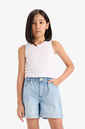 DeFacto Kız Çocuk Paperbag Jean Şort B8113A825SMNM39