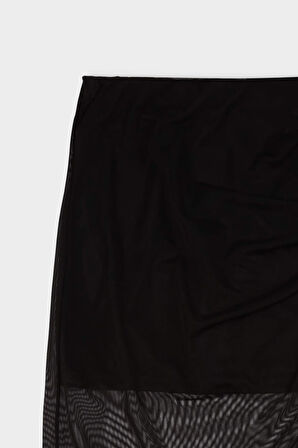 DeFacto Kalem Normal Bel Drapeli Astarlı Tül Midi Etek D8744AX24AUBK81