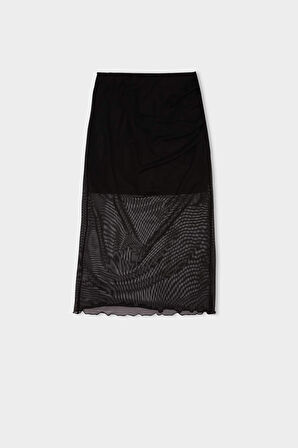 DeFacto Kalem Normal Bel Drapeli Astarlı Tül Midi Etek D8744AX24AUBK81