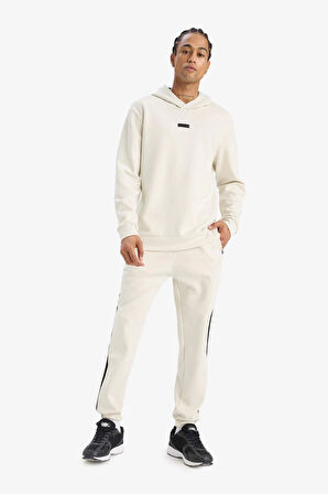 Defacto D7364 Bej DeFactoFit Standart Fit Kapüşonlu Skuba Dalgıç Kumaş Sporcu Sweatshirt