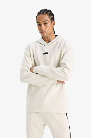 Defacto D7364 Bej DeFactoFit Standart Fit Kapüşonlu Skuba Dalgıç Kumaş Sporcu Sweatshirt