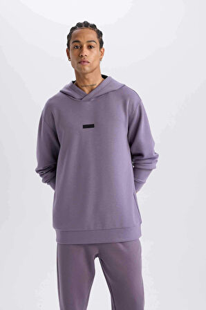 Defacto D7364 Mor DeFactoFit Standart Fit Kapüşonlu Skuba Dalgıç Kumaş Sporcu Sweatshirt