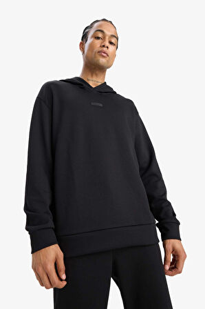 Defacto D7364 Siyah DeFactoFit Standart Fit Kapüşonlu Skuba Dalgıç Kumaş Sporcu Sweatshirt