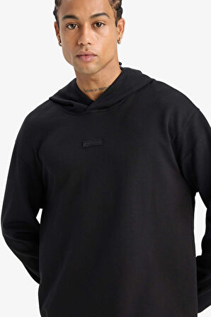 Defacto D7364 Siyah DeFactoFit Standart Fit Kapüşonlu Skuba Dalgıç Kumaş Sporcu Sweatshirt