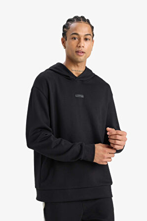 Defacto D7364 Siyah DeFactoFit Standart Fit Kapüşonlu Skuba Dalgıç Kumaş Sporcu Sweatshirt