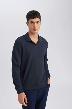 Regular Fit Polo Yaka Jakarlı Sweatshirt