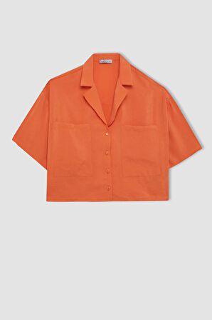 DeFacto Oversize Geniş Kalıp Pijama Yaka Modal Kısa Kollu Gömlek X7255AZ24HSOG203