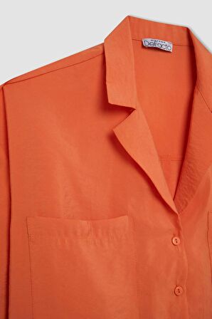 DeFacto Oversize Geniş Kalıp Pijama Yaka Modal Kısa Kollu Gömlek X7255AZ24HSOG203