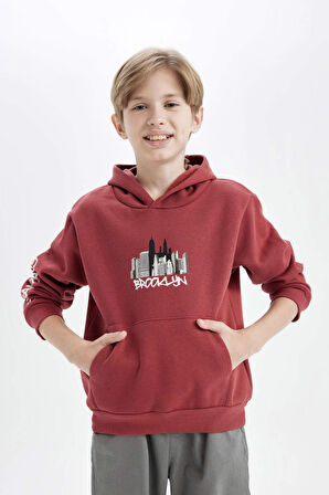 DeFacto Erkek Çocuk Baskılı Kapüşonlu Kanguru Cepli Sweatshirt C9797A824WNOG355