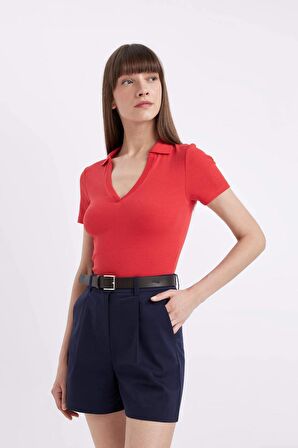 DeFacto Slim Fit Dar Kesim Fitilli Kaşkorse Kısa Kollu Polo Tişört C4076AX24SPRD227
